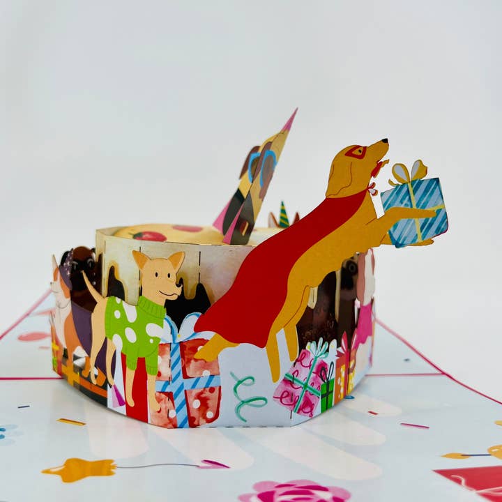 TARJETA DE FELICITACIÓN EMERGENTE DE FIESTA DE CACHORROS, Tarjeta 3D Emergente, Hecha a Mano para venta al por mayor de The Paper Mix
