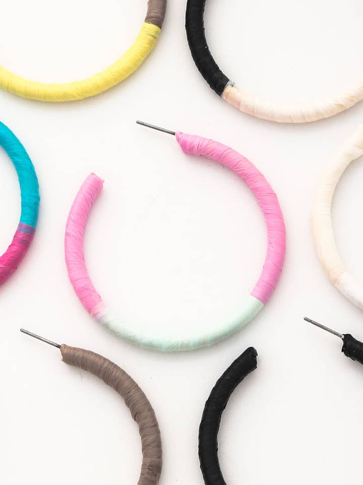 RAFFIA WRAP HOOP EARRING GSE-3482 for wholesale by anbfashion