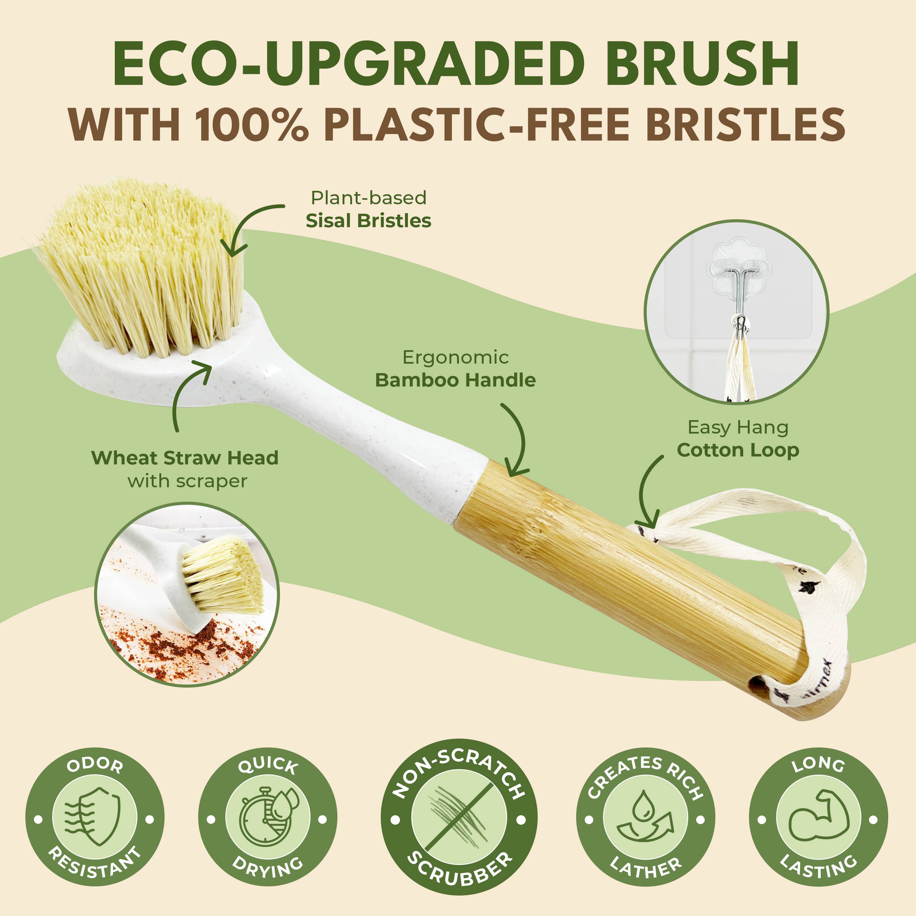 AIRNEX - Wholesale Cleaning Brush - Natural Cleaning Dish Brush - 1 pc Bamboo Brush with Handle4