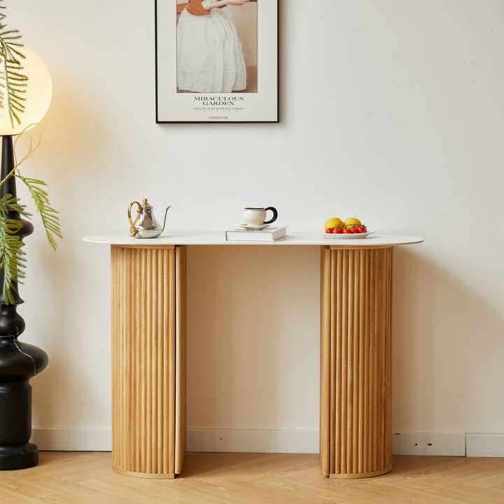 Nordlys - Wholesale Console Table - PIREUS Natural Wood and Marble Top Console1