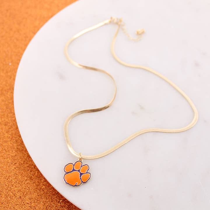 Clemson Gold & Enamel Logo Necklace for wholesale by Seasons Jewelry