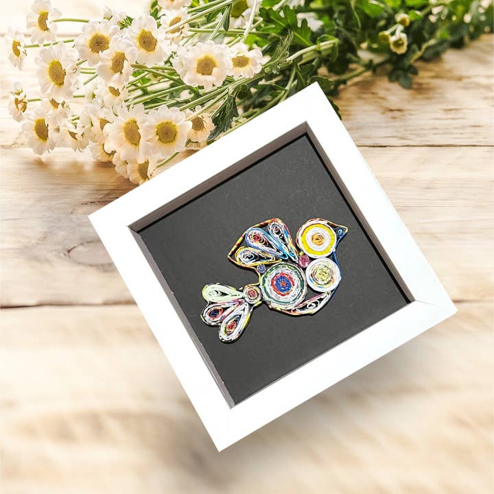 Loving Nature - Wholesale Wall Accent - Shadow Box Dove Ornament Handmade from Recycled Magazine9