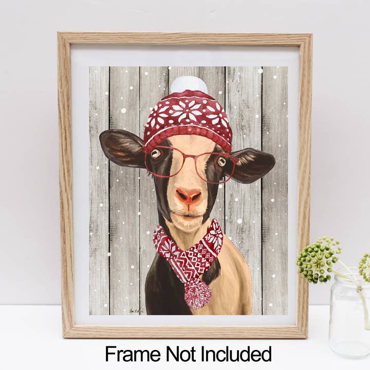 Hippie Hound Studios - Wholesale Art Print - Christmas Goat Art Print, Fun Christmas Wall Decor0