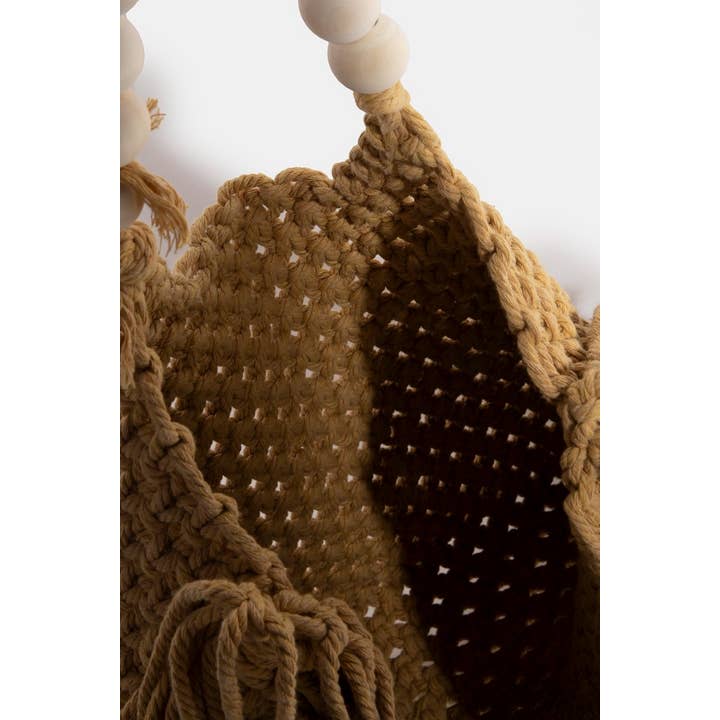 Collections by Fame Accessories - Wholesale Tote Bag - Women's - Wooden Beaded Handle Braided Tote Bag