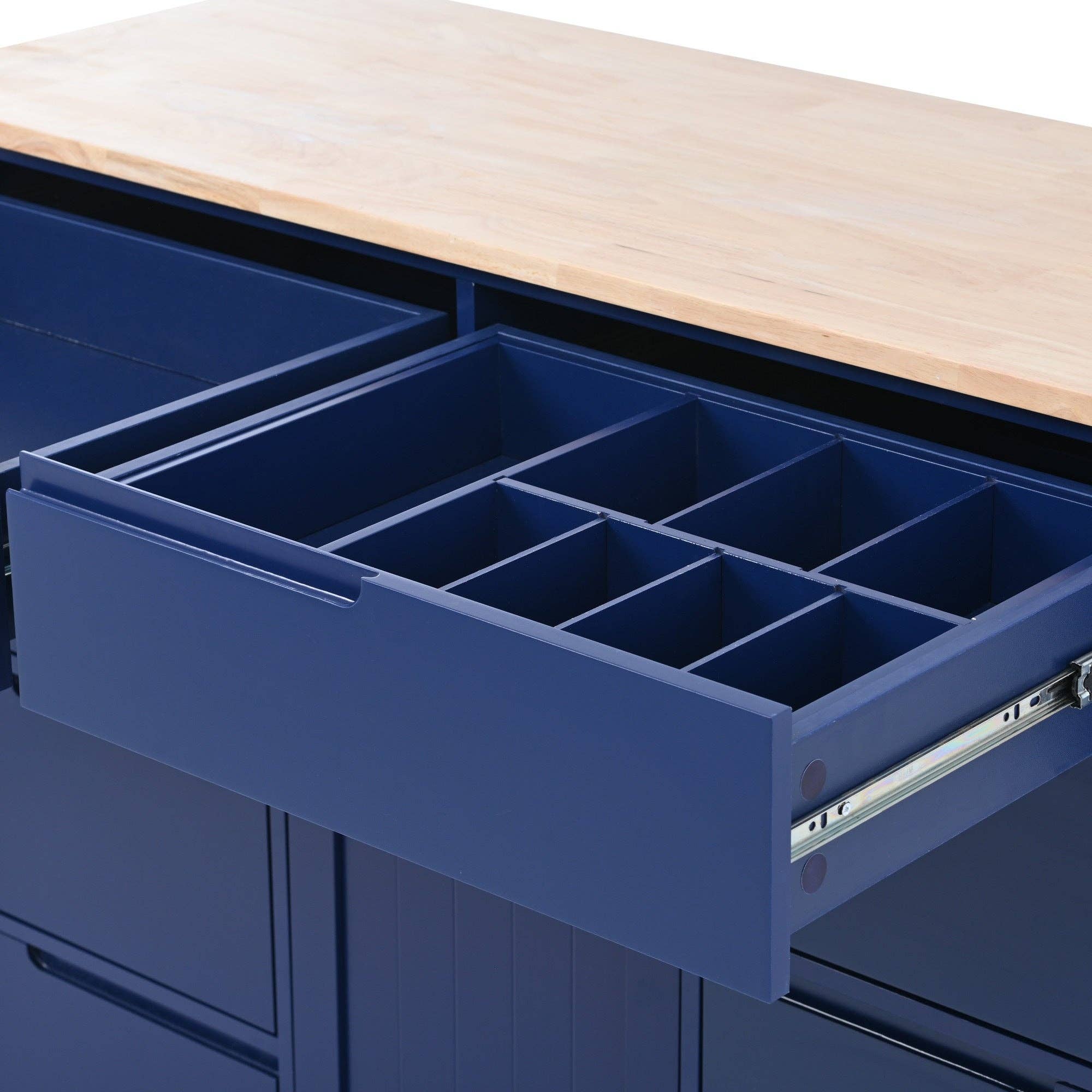 39F Inc. - Wholesale Kitchen Storage/Organizer - 53" Dark Blue Kitchen Island Cart with 8 Drawers & Wood 15