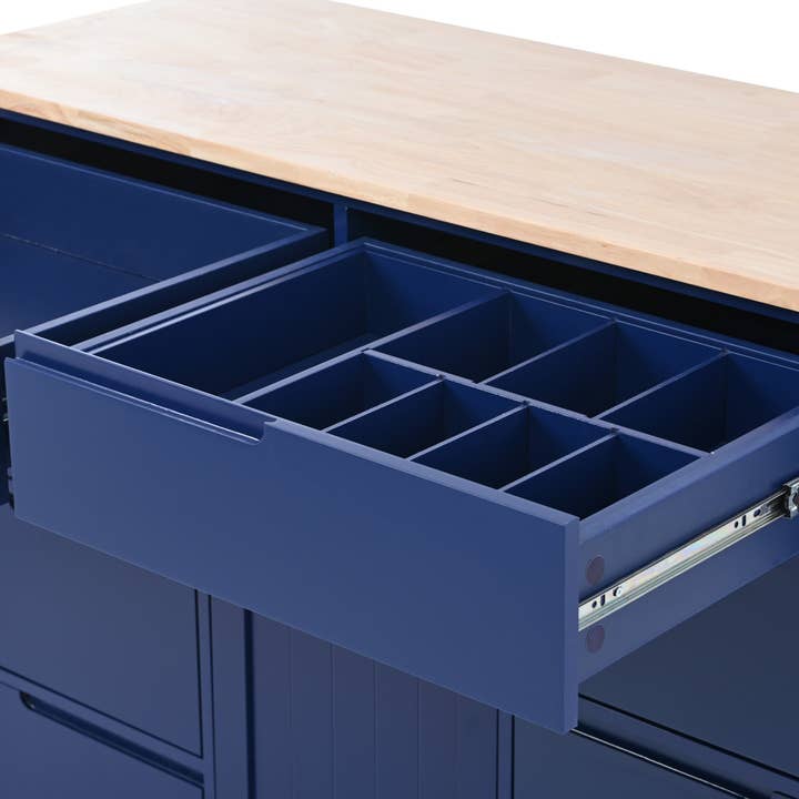 39F Inc. - Wholesale Kitchen Storage/Organizer - 53" Dark Blue Kitchen Island Cart with 8 Drawers & Wood 15