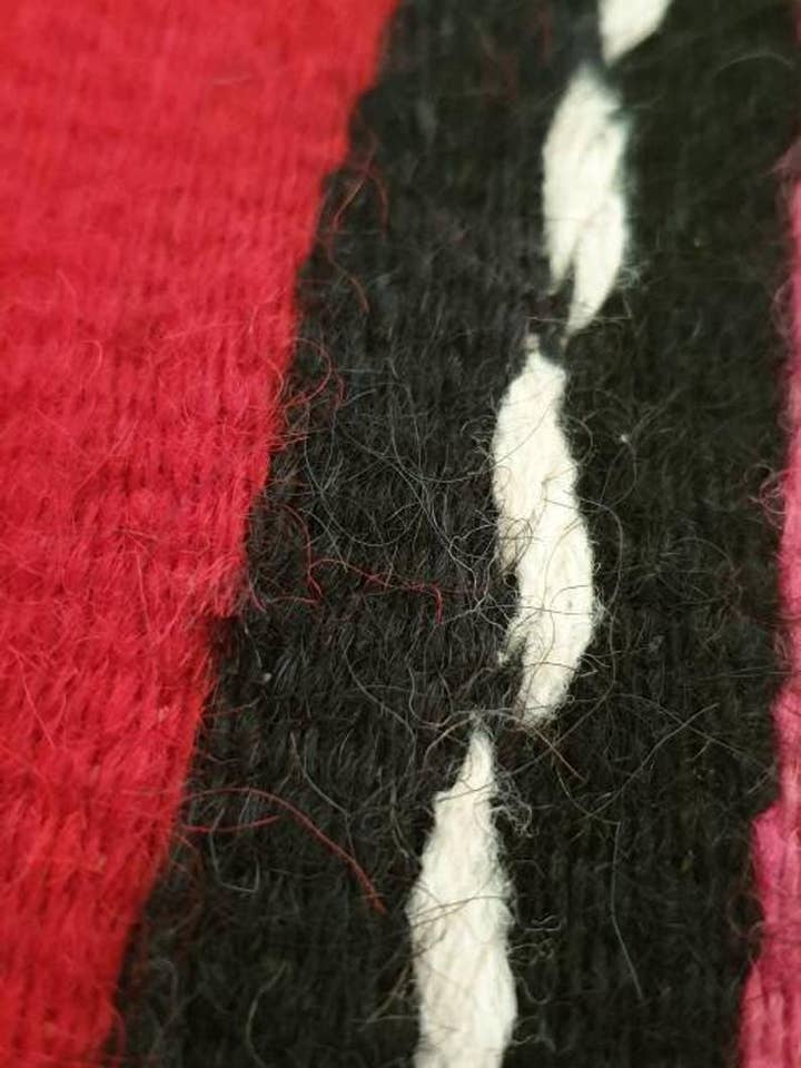 Red wool runner with stripes, handwoven, Romania for wholesale by MADE WITH LOVE RO SRL