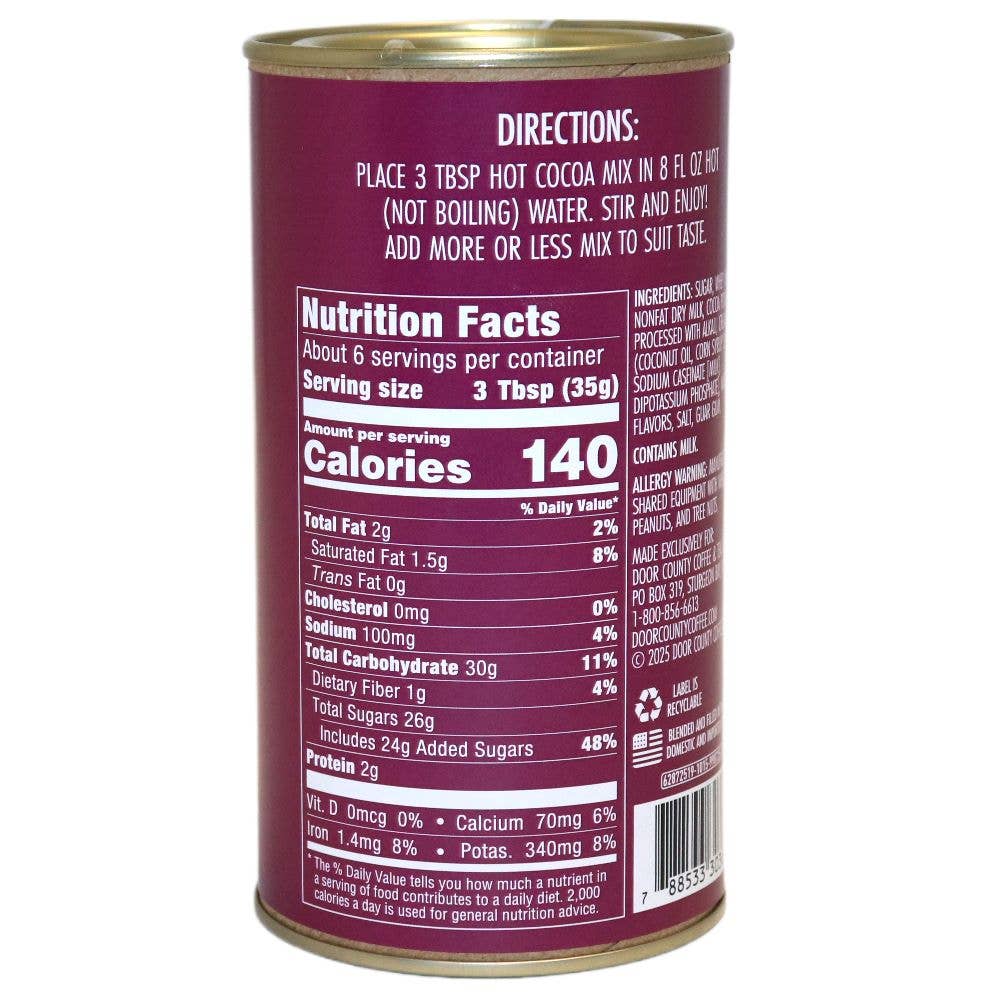 Door County Coffee – Kit/preparado de chocolate quente por atacado – Door County Chocolate Cherry Gourmet Hot Cocoa - lata de 7 onças1