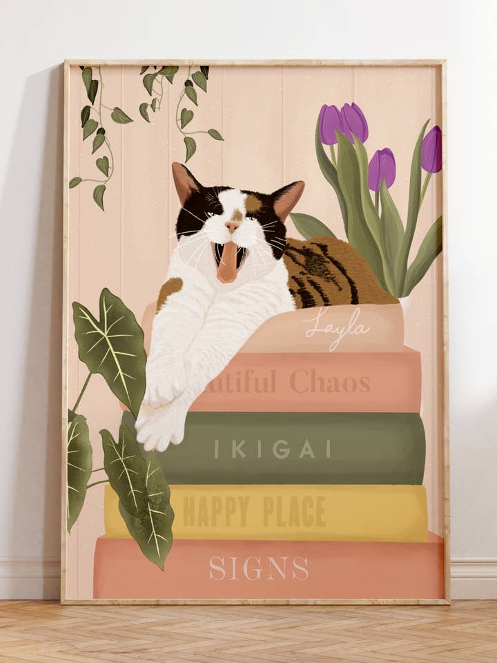 Cat and Books Art Print for wholesale by Illustrations Its Funny Howww Inc