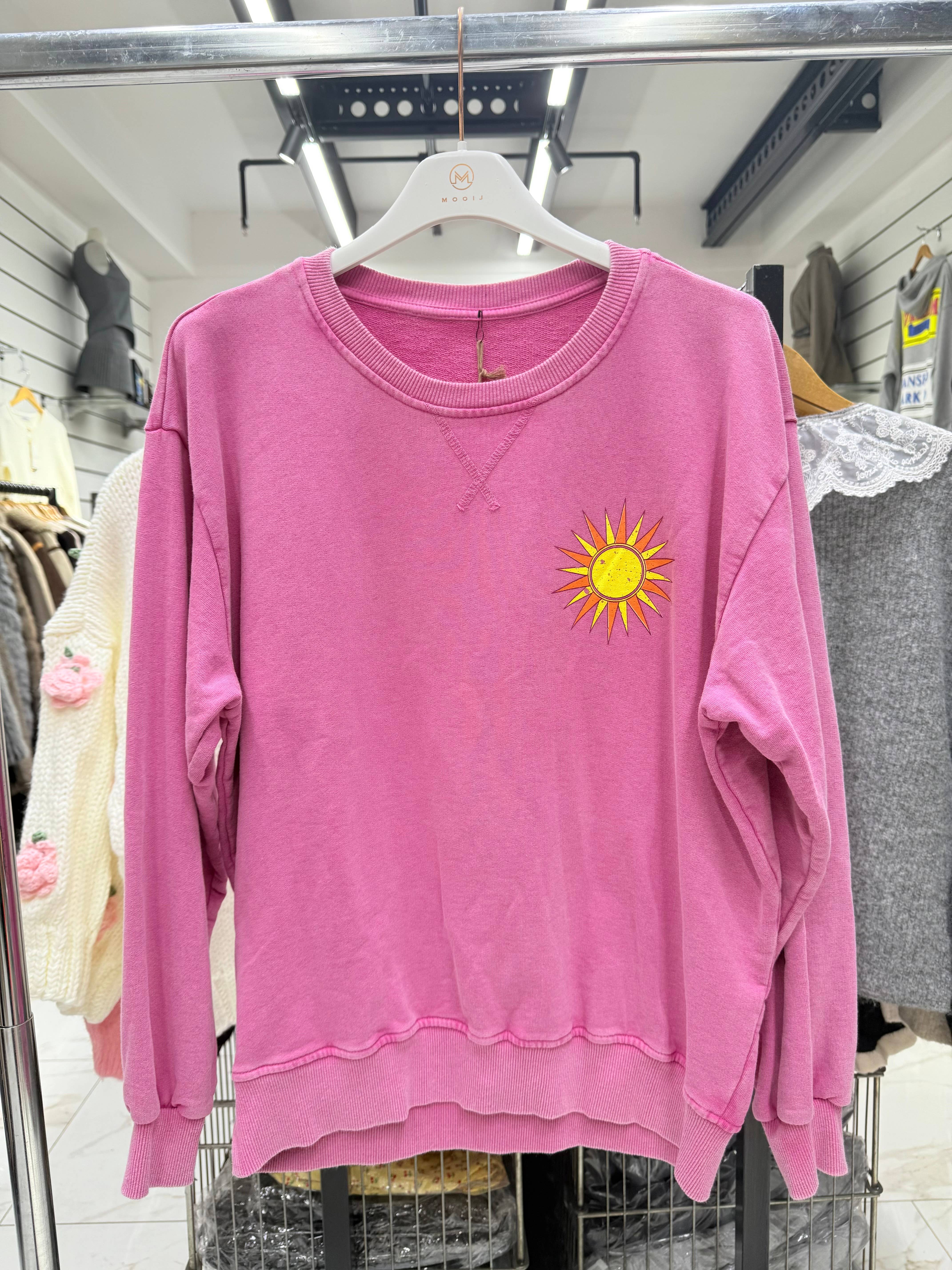 Chilli Girl Collection - Wholesale Sweatshirt - Women's - Round neck faded wash sweatshirt with Sunshine print 6