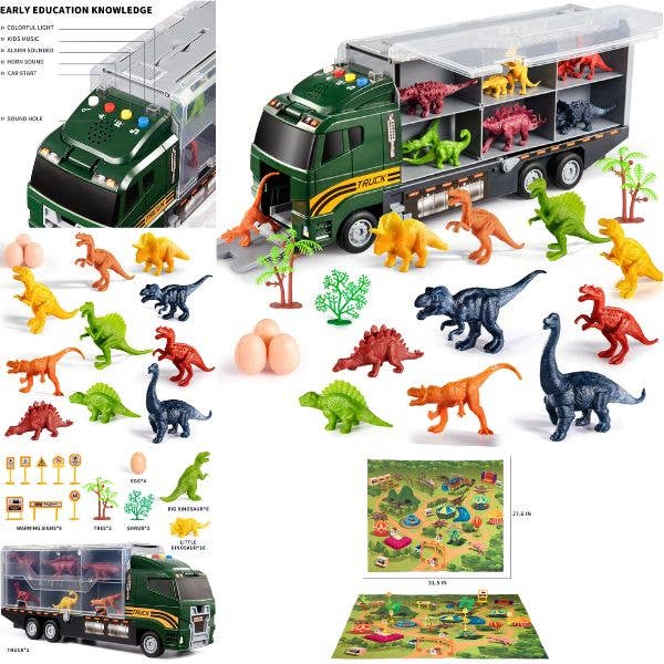 St. Louis Wholesale LLC - Wholesale Toy Set - Kids - Temi Toys - The 13"x6" Transport Vehicle Play Set -40PC Dino