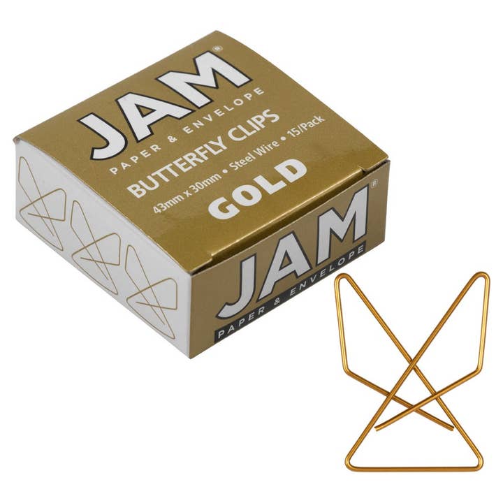 JAM Colorful Butterfly Clips, Gold Paper Clamps, 15/Pack for wholesale by JAM PAPER