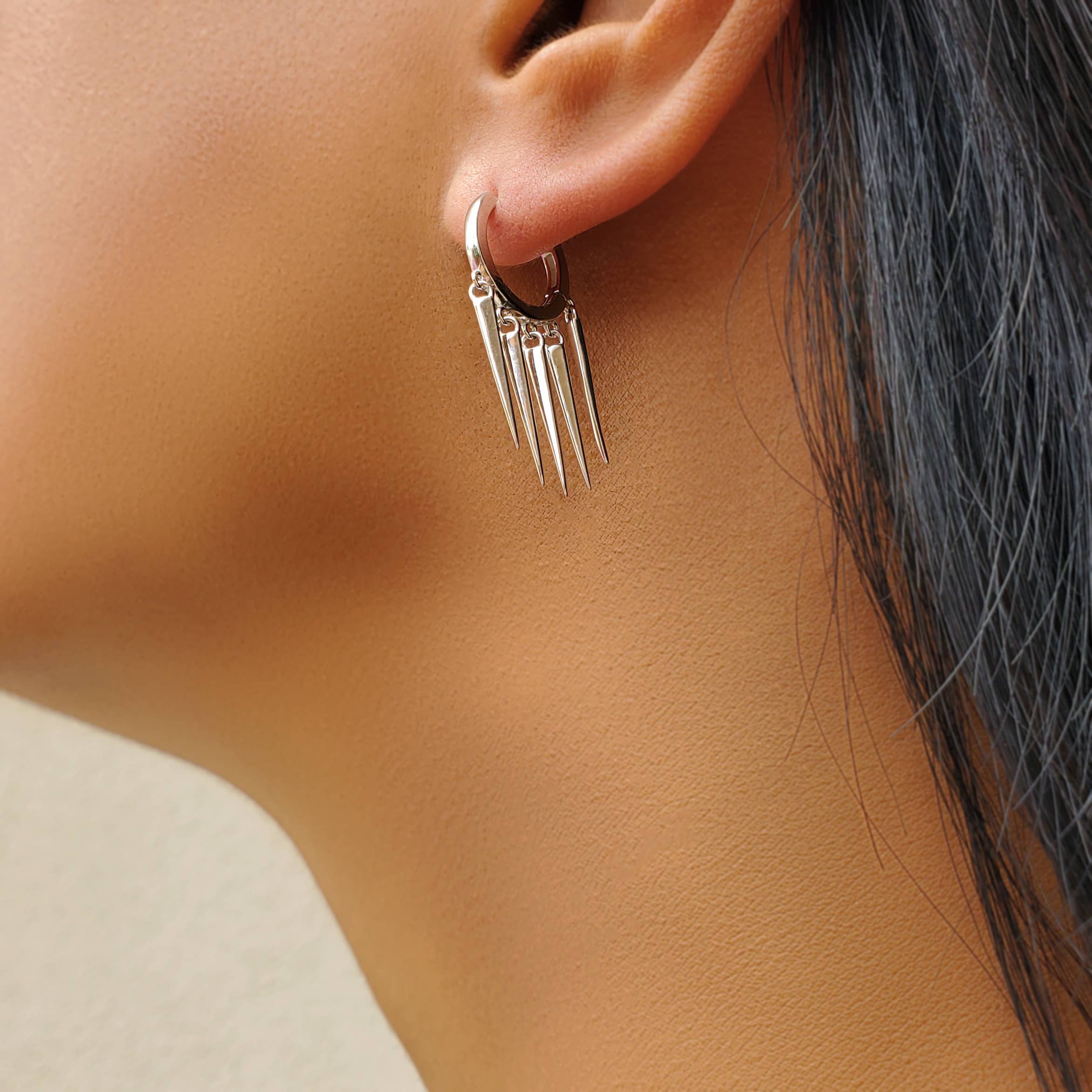 HolyBang Jewels - Wholesale Hoop Earrings - SPIKE CHARMS DANGLE HOOP EARRINGS - E-HT16805