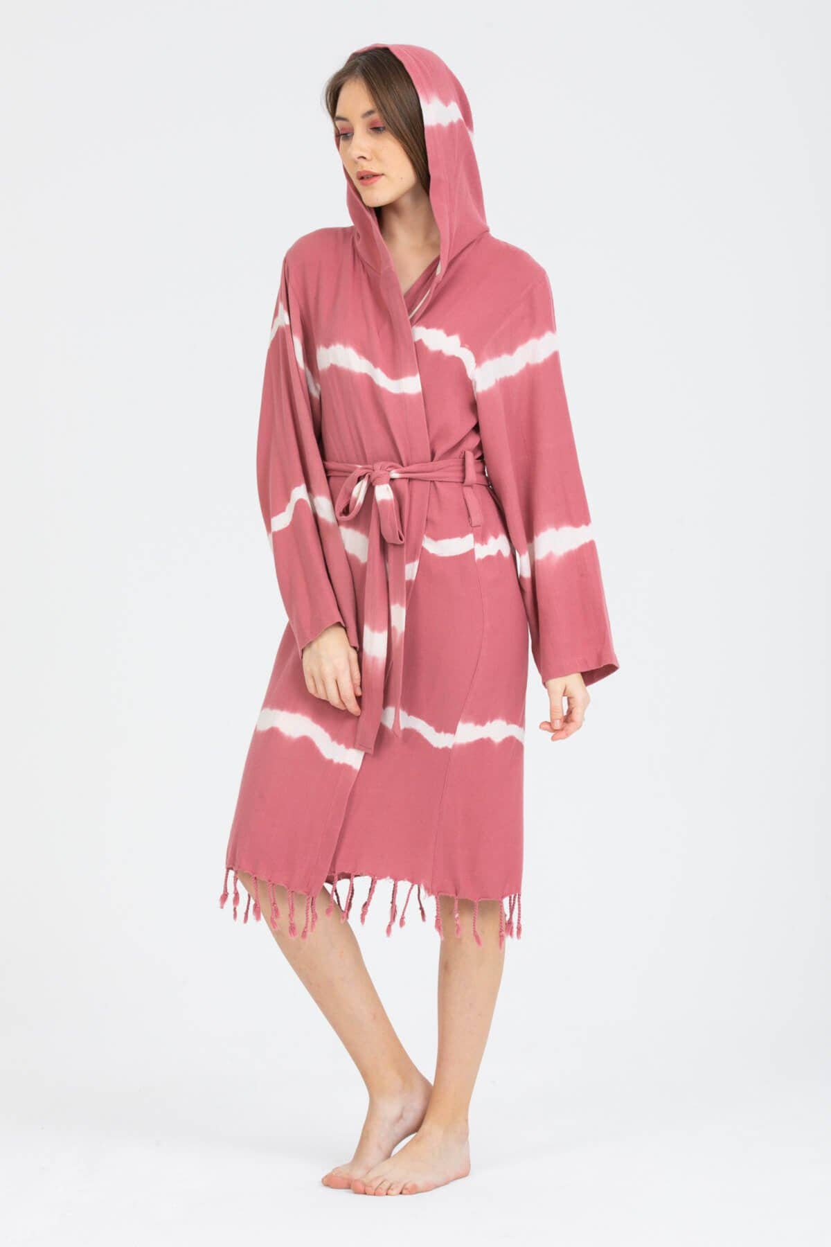 PESHCE - Vente Peignoir – femme - Peignoir à capuche Dila en bambou pour femme Dry Rose2