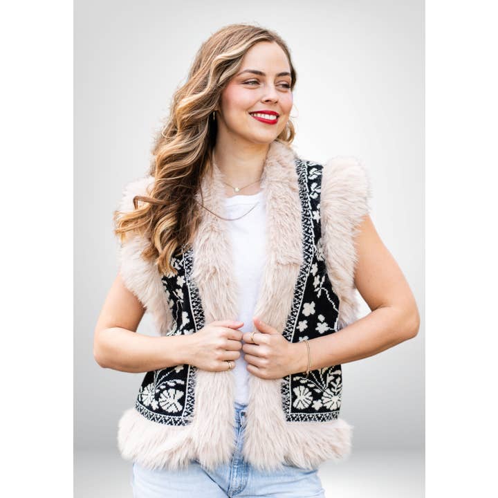 Fern Fur Trim Vest | Black for wholesale by Stellino