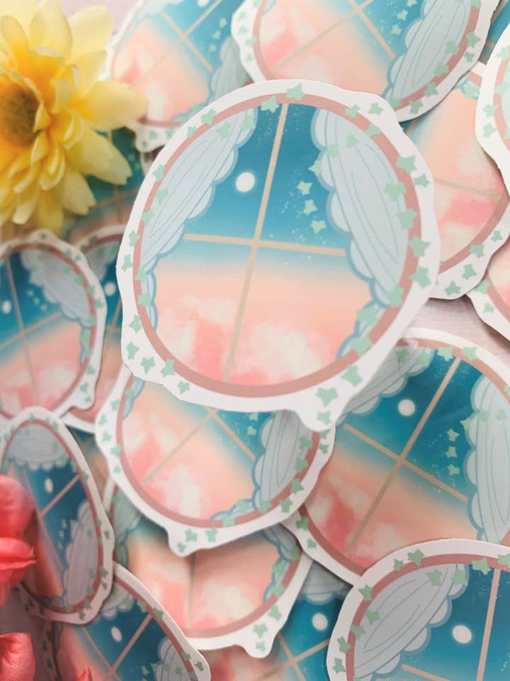 Janela Sunset Cottagecore - Adesivo cortado por atacado de Emily Rose Creates