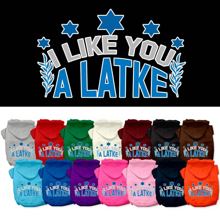 Hanukkah Pet Hoodie "I Like You A Latke" for wholesale by As You Wish Apparel