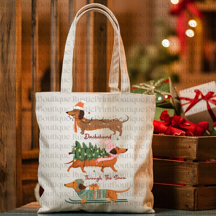 Vintage Kerstmis Tas Teckel Kerstmis Tas voor wholesale door RusticPrintStudio
