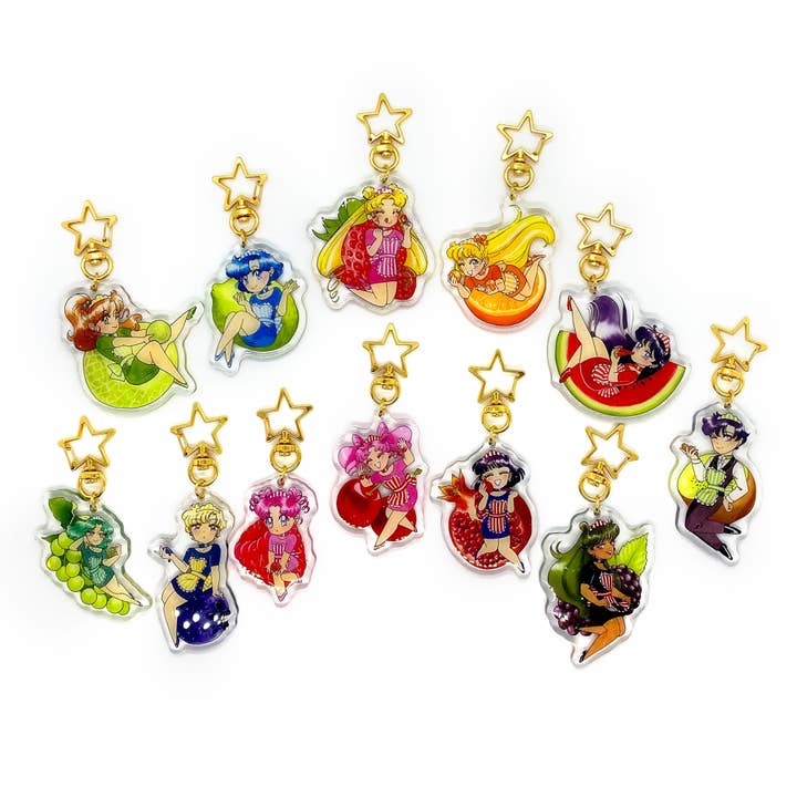 Fruktjungfru akrylglitter-nyckelringar för wholesale av Candy Fluffs