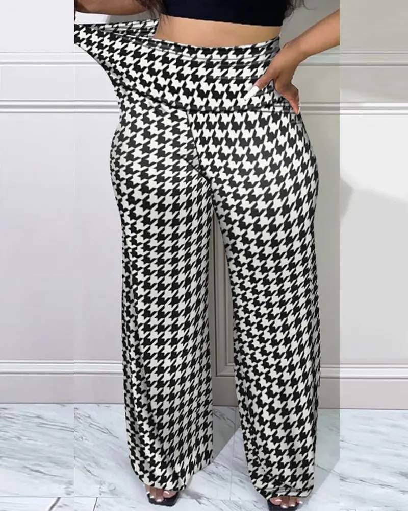 BLACKWHITE houndstooth print high waist pants for wholesale on Faire1
