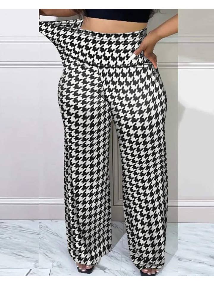 BLACKWHITE houndstooth print high waist pants for wholesale on Faire1