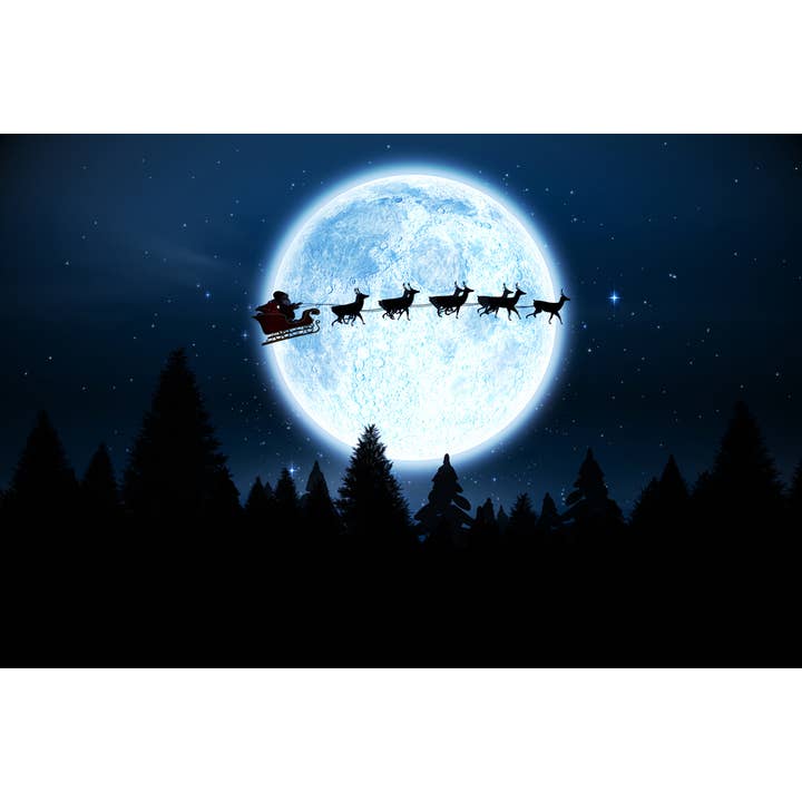 Santa Reindeer Sleigh Flying Starry Sky Moon Christmas Rendering Poster for wholesale by Gotham Gifts