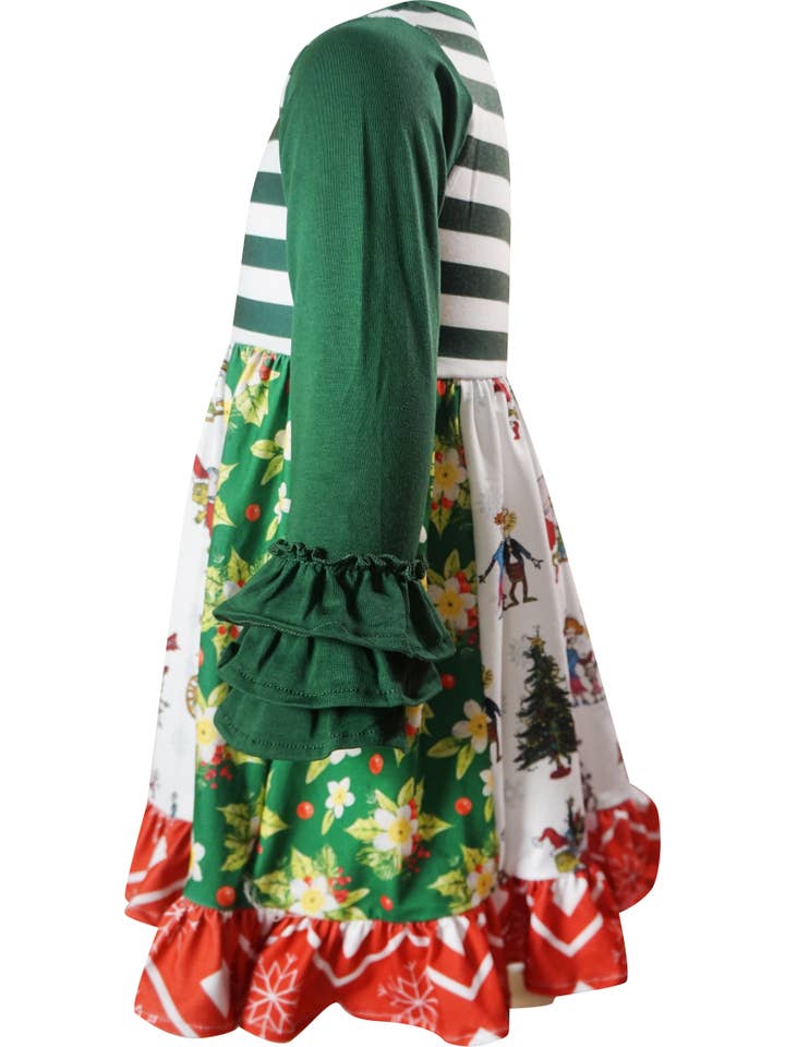 Angeline Kids - Vendita all'ingrosso Completo top e pantaloncini - Bambini - Abito da bambina con volant natalizio Grinch