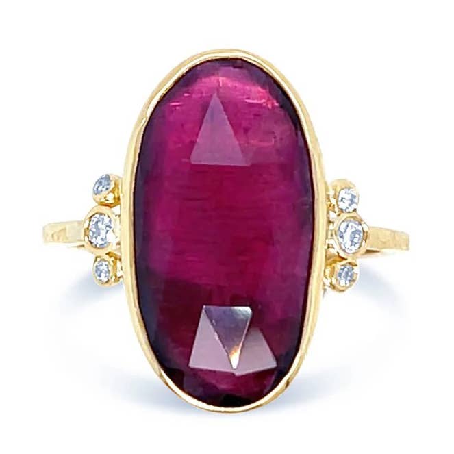 Bague cocktail en or 14 carats avec tourmaline rubellite rose et diamants pour la vente par Emily Amey Jewelry