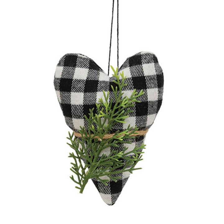 The Hearthside Collection - Venta al por mayor Adornos - Adorno en forma de corazón de fieltro relleno a cuadros en blanco y negro