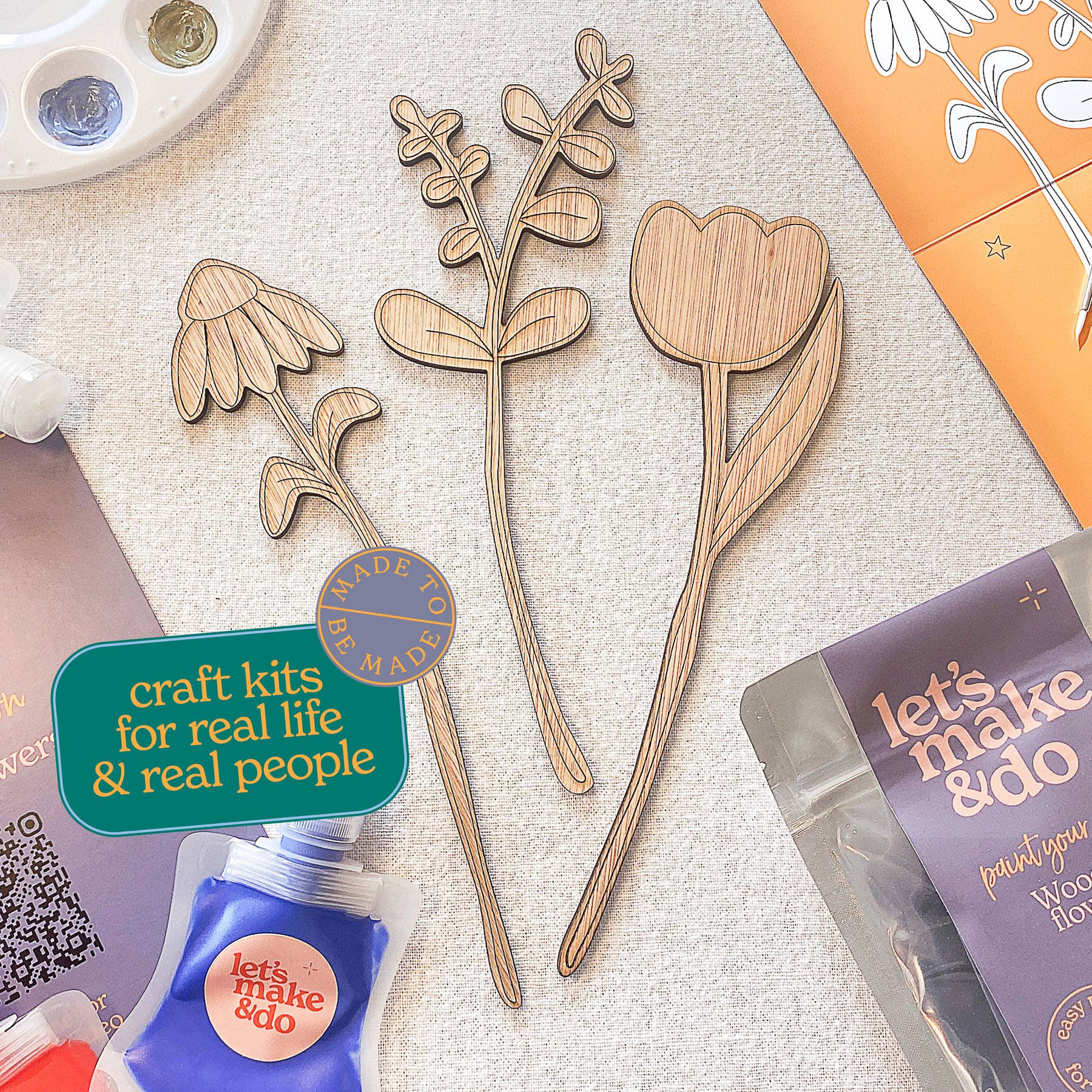 Let's Make & Do – wholesale DIY craft kit – Paint Your Own Wooden Flowers Kit7