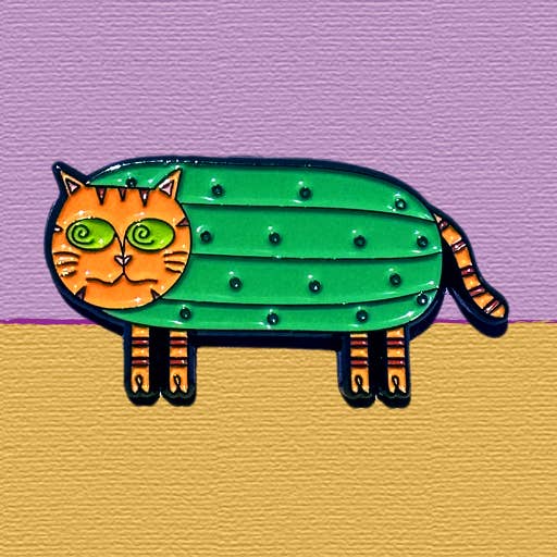 Pickle Cat Enamel Pin (Cats in Costumes Series) for wholesale by Over the Mewn
