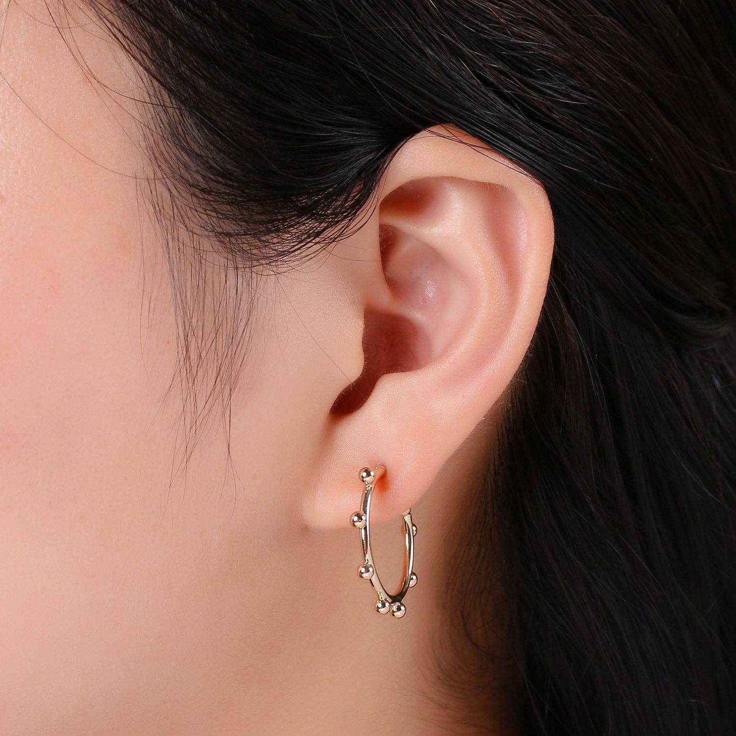 Aim Eternal - Vente Créoles - Créoles en forme de boule remplies d'or 18 carats, créoles en perles, Bo7