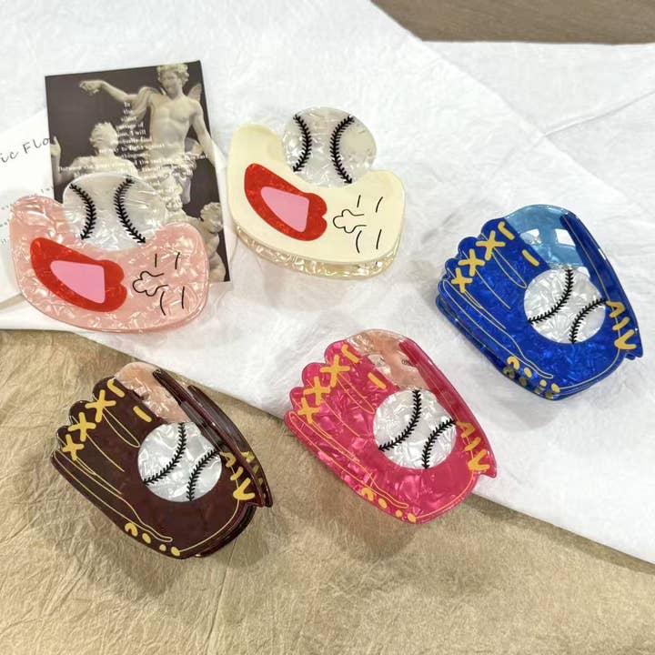 Fun Baseball Mitt & Ball Hair Clip, Sporty Pattern Accessory for wholesale by SoapElenGlen