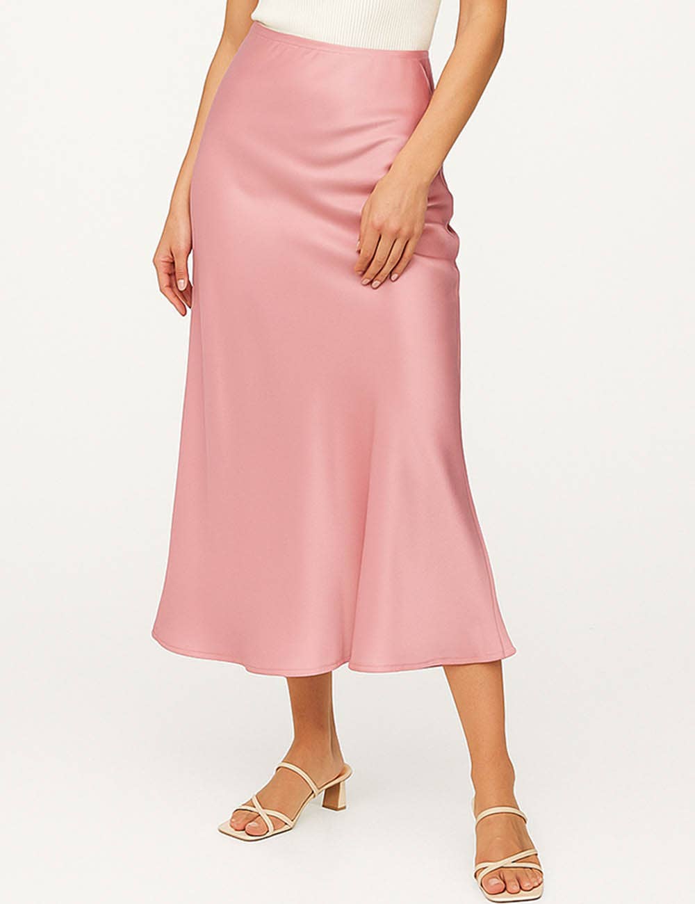 Sweetkama – wholesale Skirt – Women’s – Ladies Solid Color Satin Midi Skirt 551513