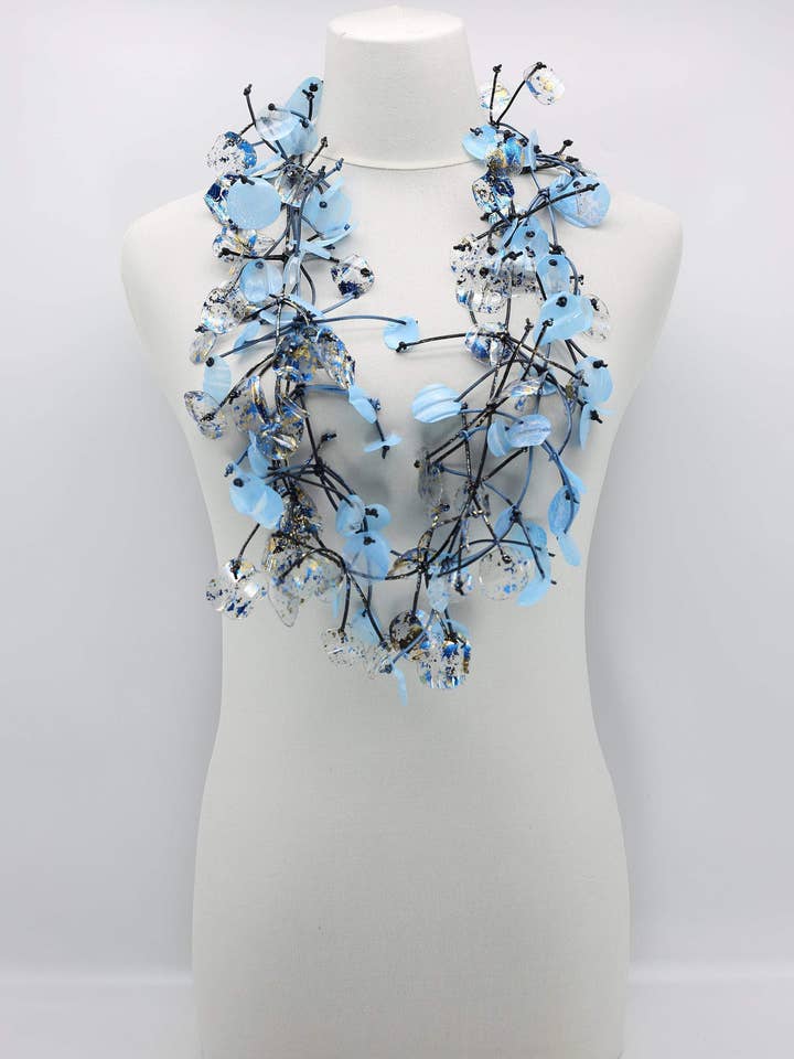 Aqua Water lily Necklace - Duo- Hand-painted for wholesale by Jianhui London