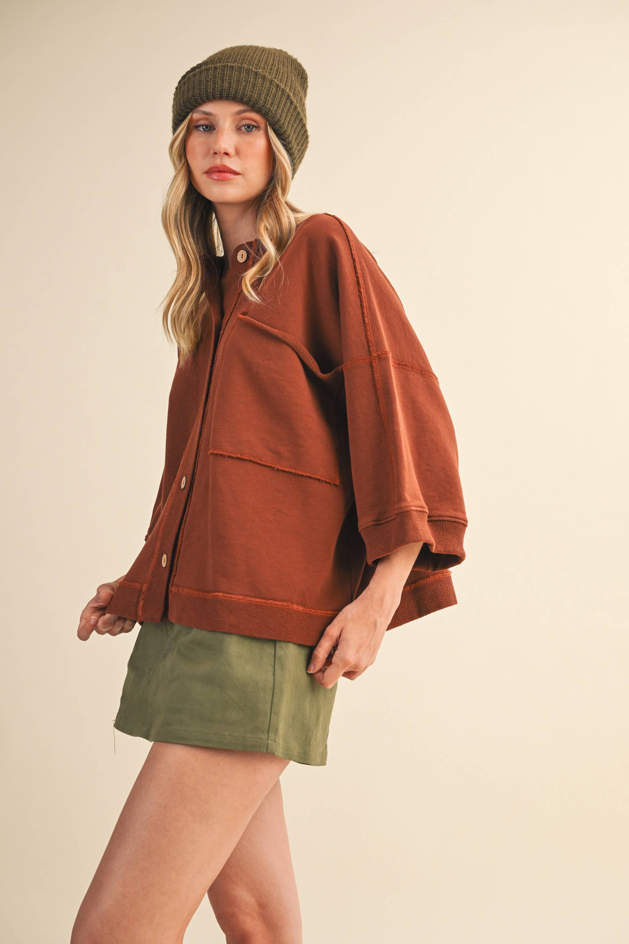 Klesis - Wholesale Button Down Shirt - Women's - IJ1589  FRONT POCKET BUTTON DOWN OVERSIZED SOLID TOP20