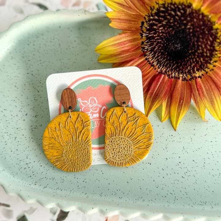 Anam Cara Clay Goods - Wholesale Dangle Earrings - Half Circle Sunflower Drops Polymer Clay EarringS4