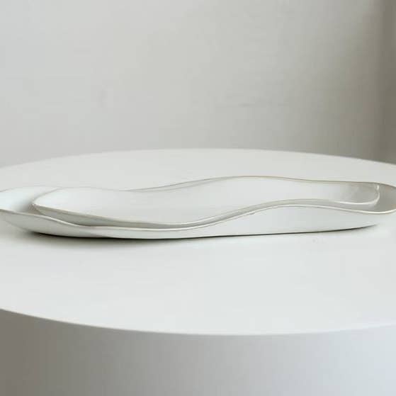 Serving Plate Set of 2 Ceramic White Canape Dishes 2 sizes for wholesale by Rose Brown Interiors