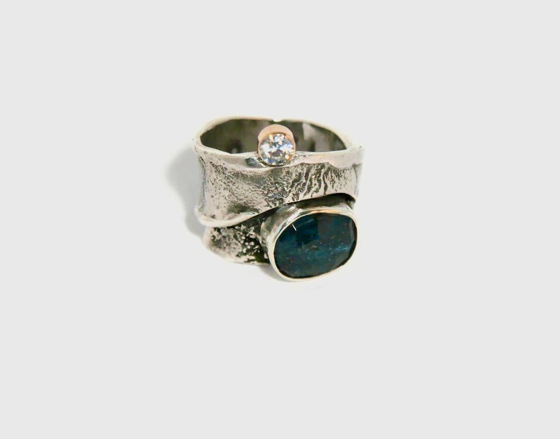 Tamara Kelly Designs - Wholesale Cocktail/Statement Ring - Teal Kyanite Reticulated ring with 14 k GF Bezel set stone1