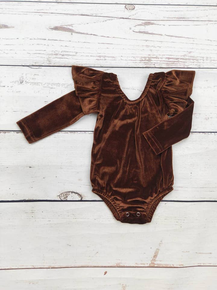 Baby Brown Velvet Onesie for wholesale by sassy kids palace