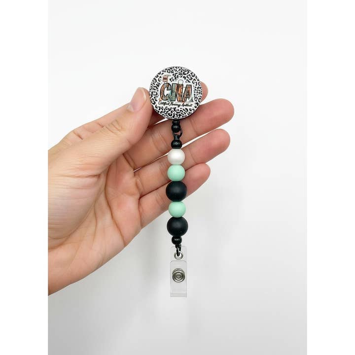 Handmade CNA Leopard Beaded Badge Reel for wholesale by JAC Wholesale