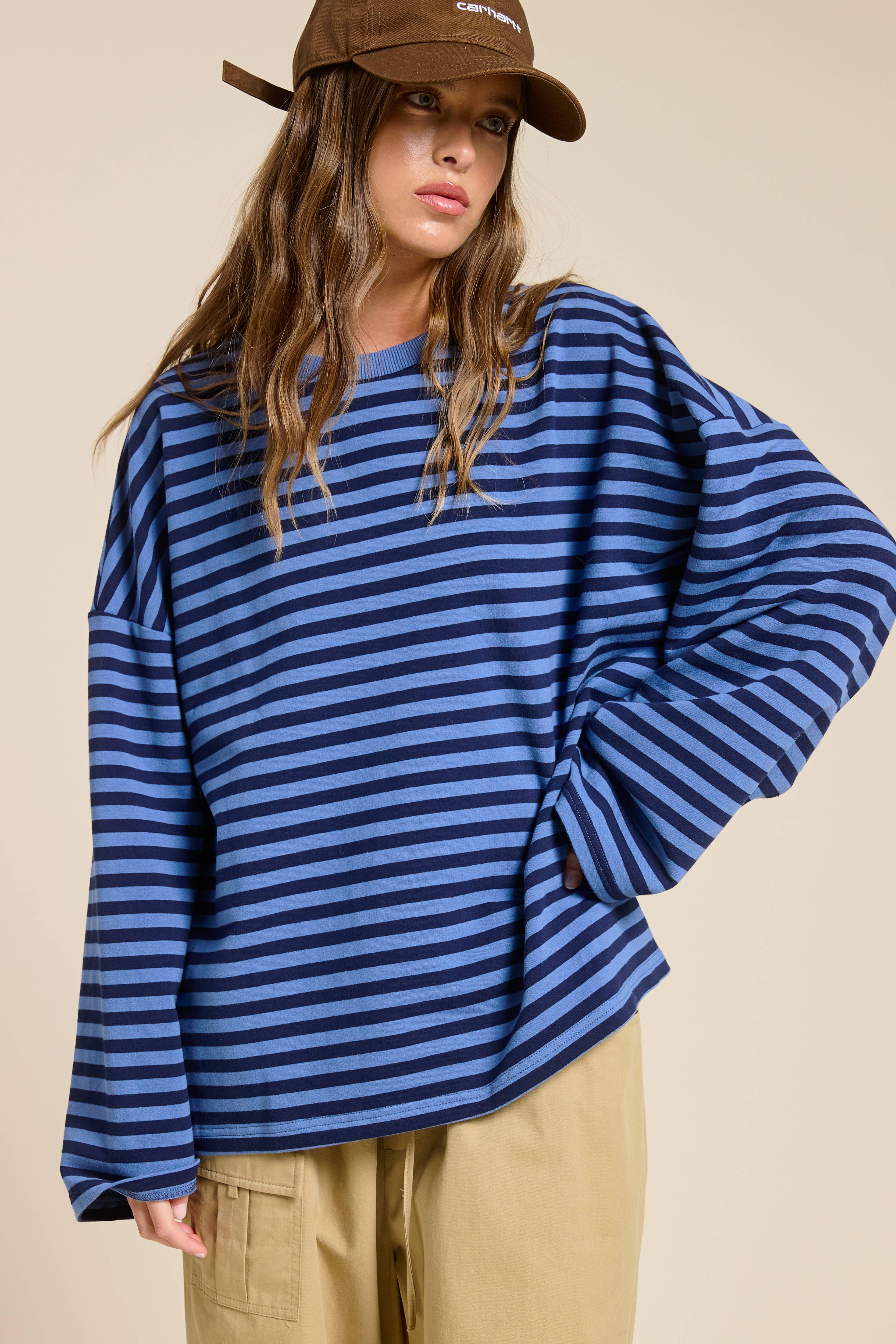 Mimosa - Wholesale Knit Top - Women's - Striped Terry Oversized Long Sleeve Top24