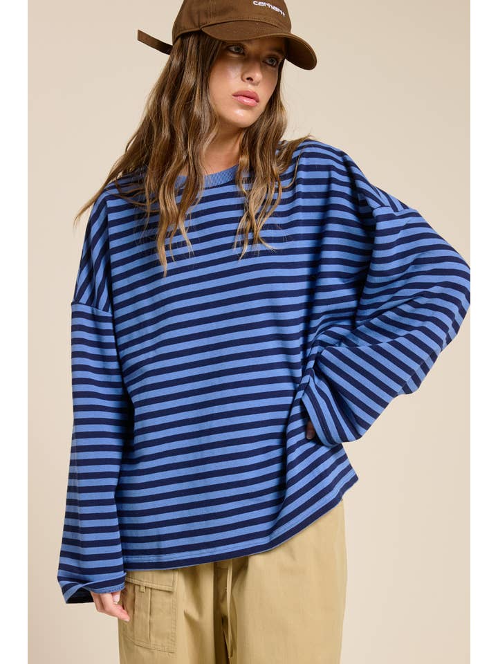 Mimosa - Wholesale Knit Top - Women's - Striped Terry Oversized Long Sleeve Top24