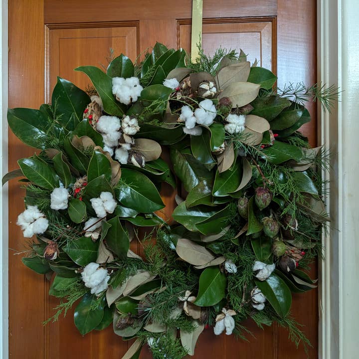 Lucknow Southern and Company – Großhandel Kranz – Klassischer Lucknow Southern Magnolia & NC Cotton 30" Kranz