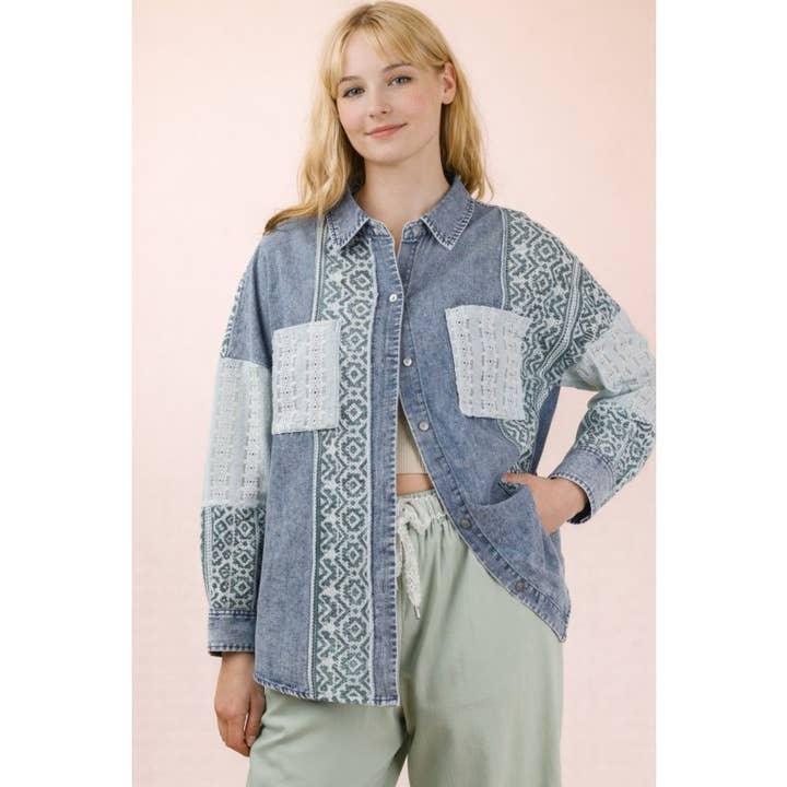 Women Oversized Washed Denim Shirt Top for wholesale by Upmost