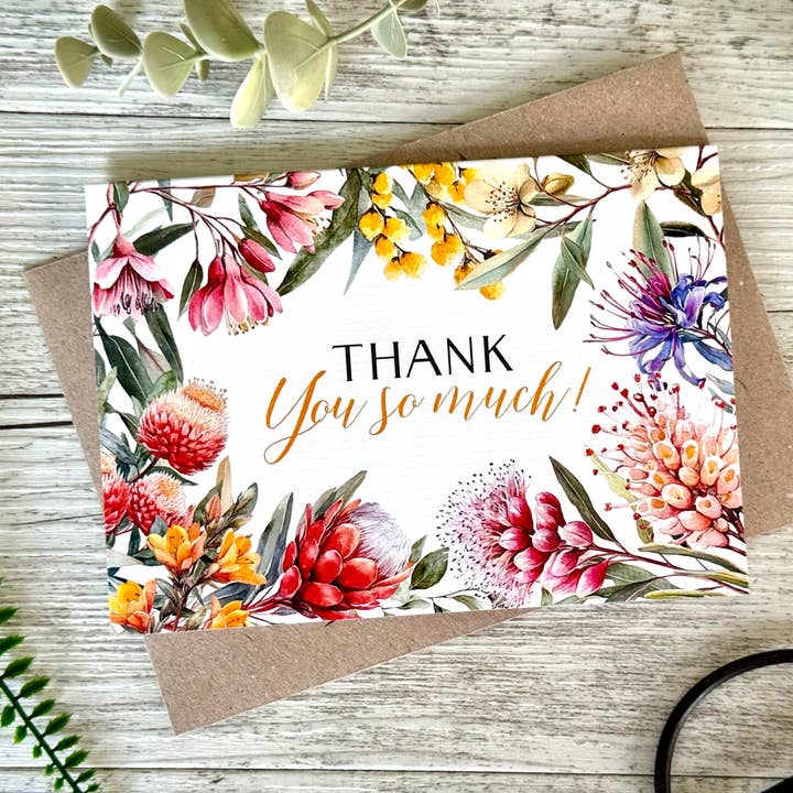 Scattered Seed Co - Vente Cartes de remerciements - Carte de remerciement avec fleurs indigènes australiennes
