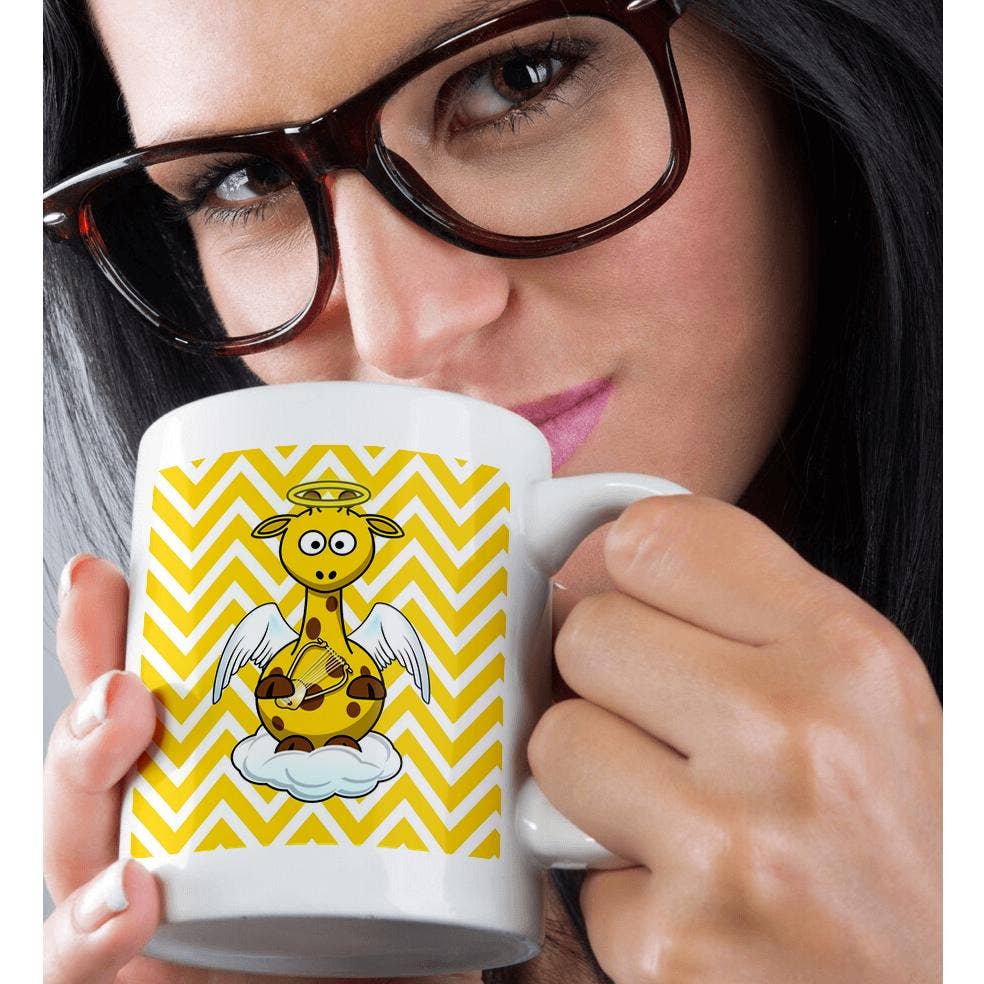 3dRose - Wholesale Coffee Mug - 3dRose, Image of Giraffe Angel On Yellow Chevron Stripes, Mug9