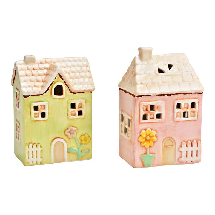 LED-licht huis van keramiek, 2-voudig, roze/groen (B/H/D) 12x19x8cm (batterijvoeding 2xAG13 niet inbegrepen) voor wholesale door Wurm