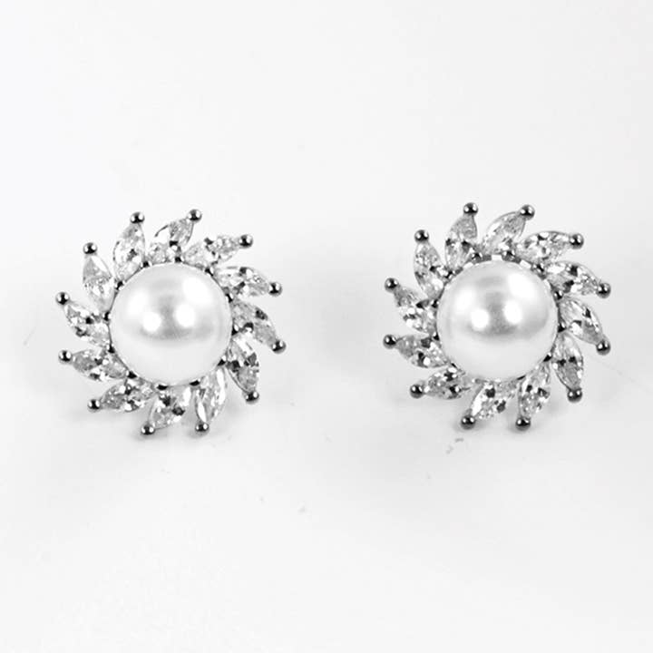 CZ Gold-Dipped Pearl Sun Earring for wholesale by Fashion City