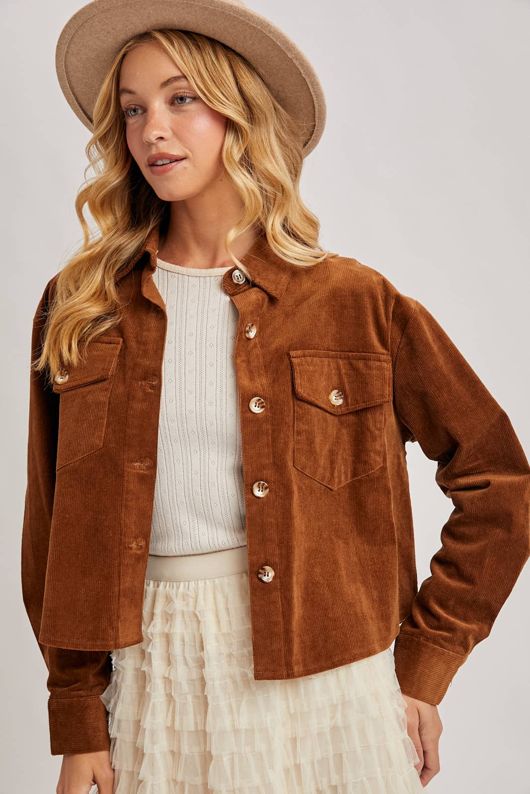 Bluivy - Wholesale Jacket - Women's - CORDUROY CROPPED BUTTON DOWN SHIRT JACKET35